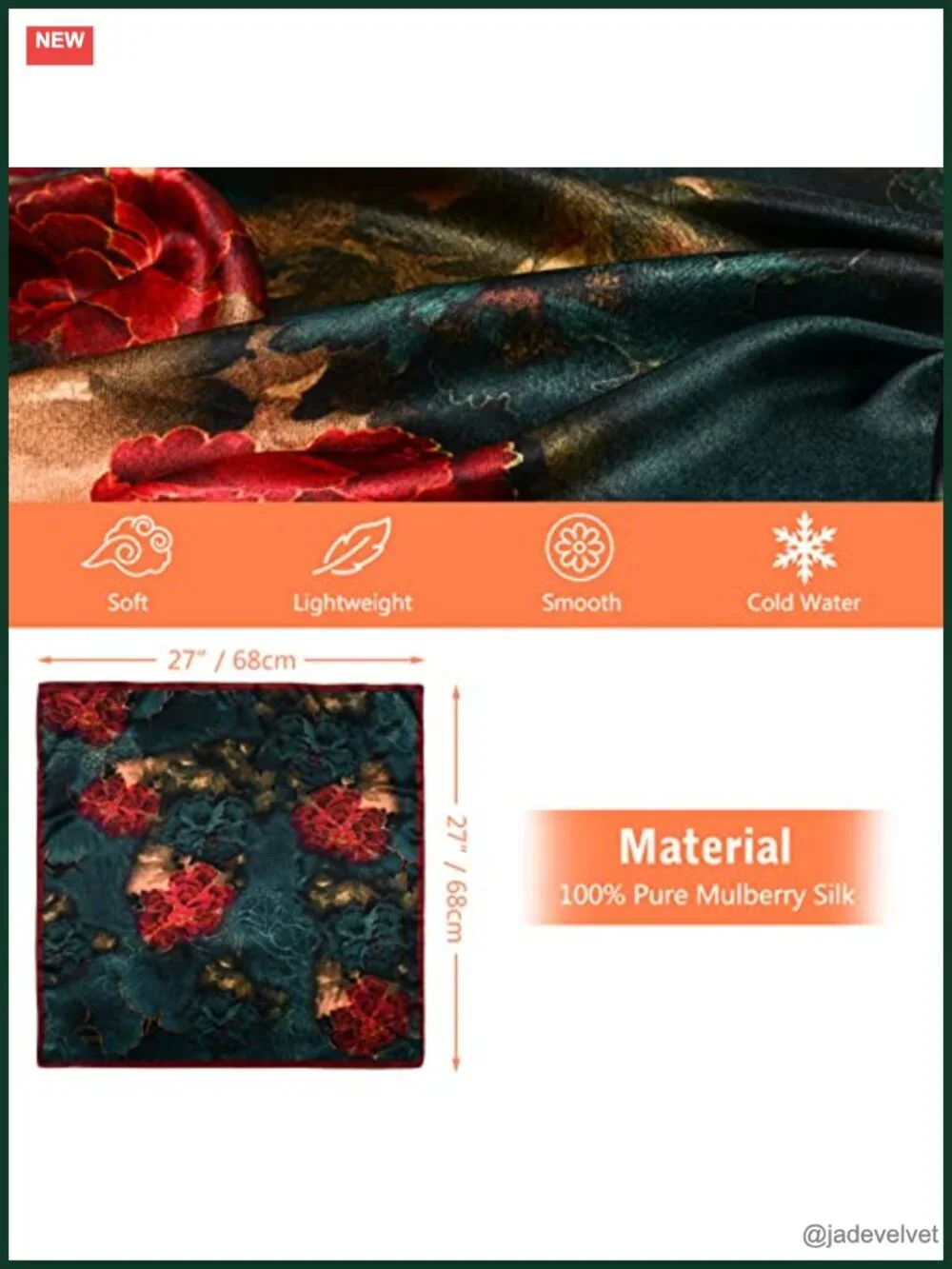 100% Mulberry Silk Head Scarf Square Turban 27 Inch